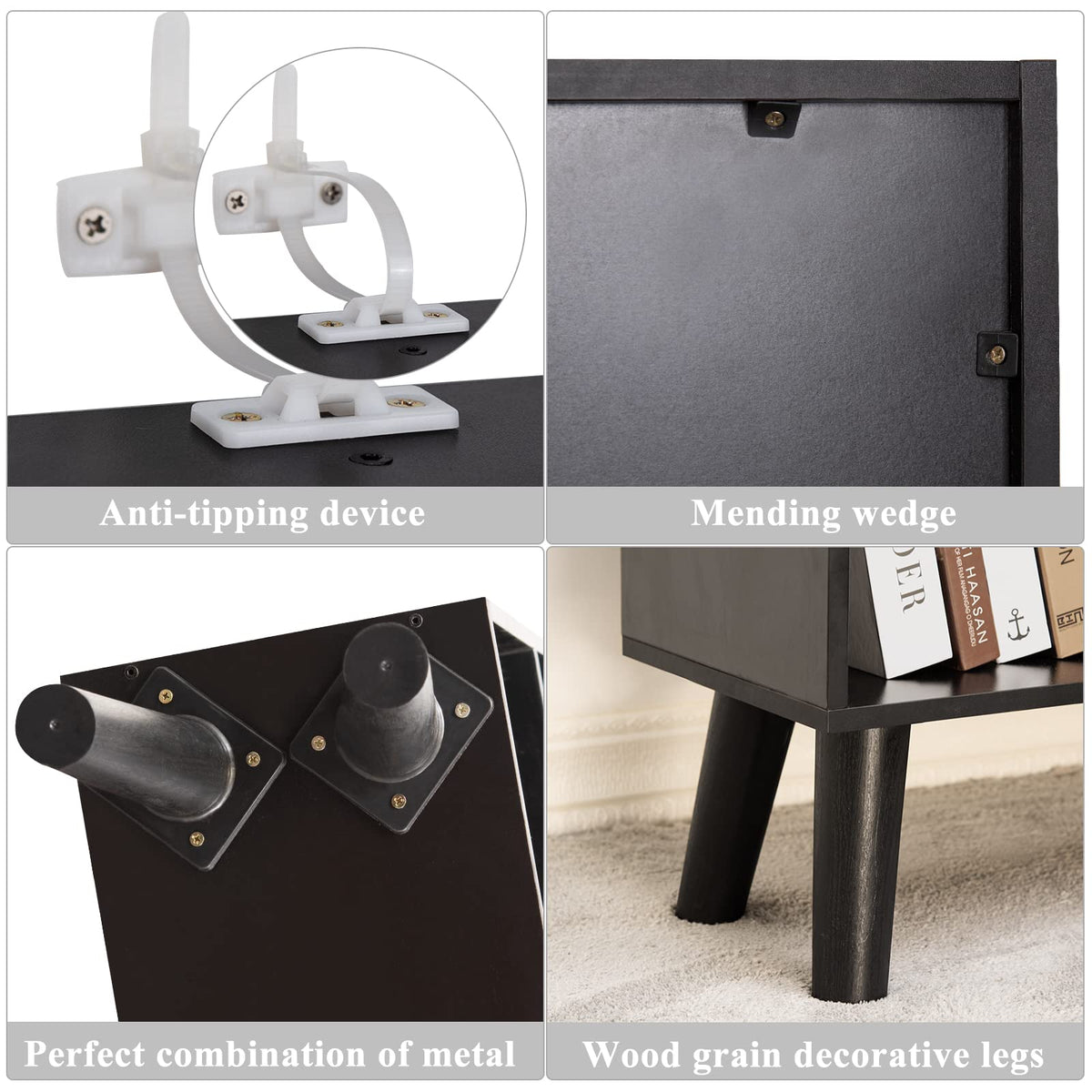 Black 3 Tier Wood Bookshelf P297