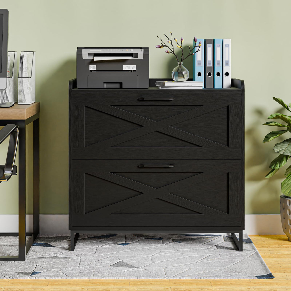 2 Drawer Black File Cabinet with Charging Station I108737