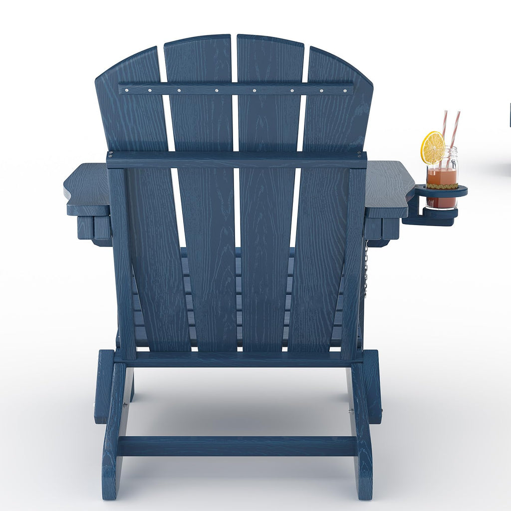 HDPE Folding Adirondack Chair Set of 2 with Side Table, Navy Blue N16216
