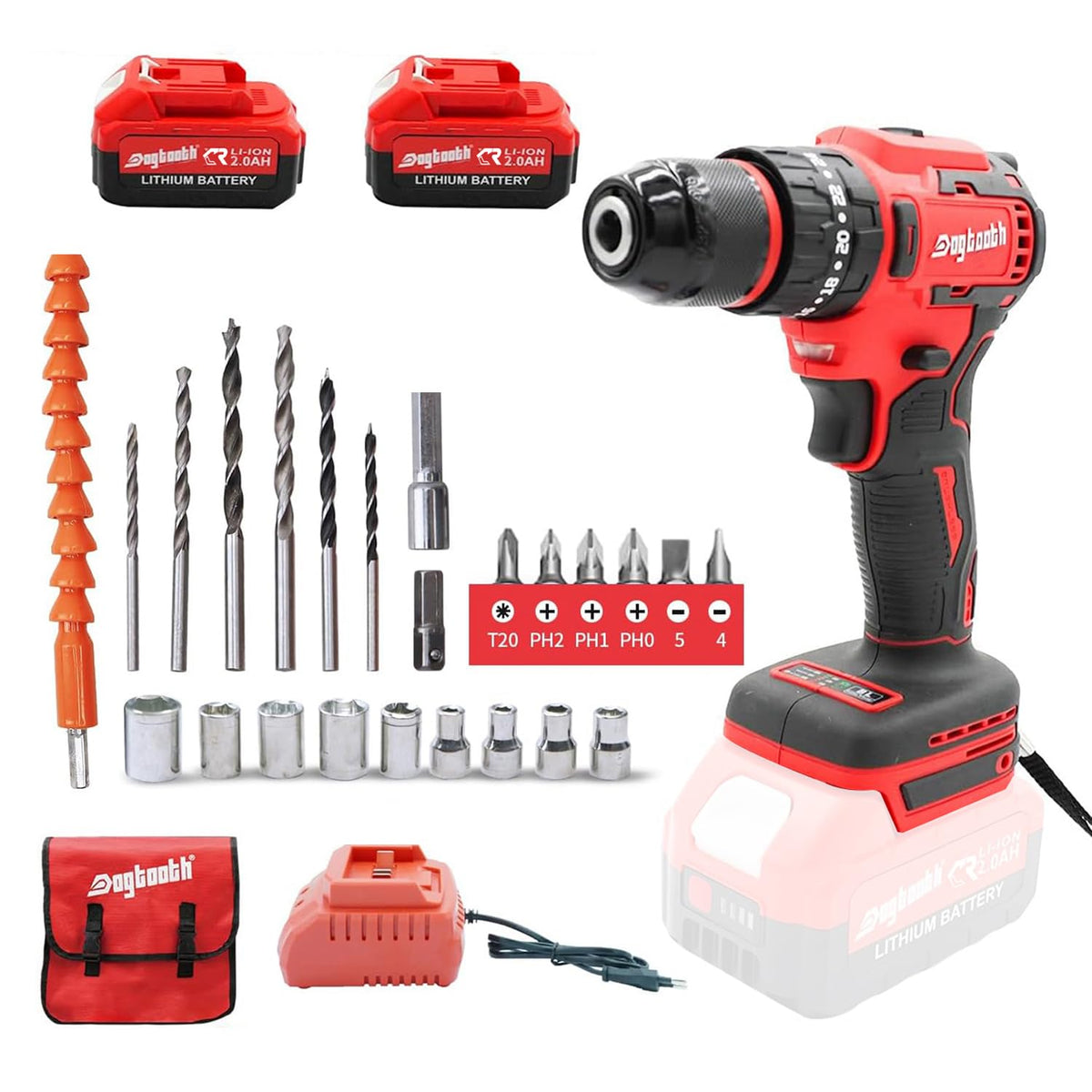 21V Cordless Drill Driver Electric Screwdriver Set with 2 Batteries and Charger K141729