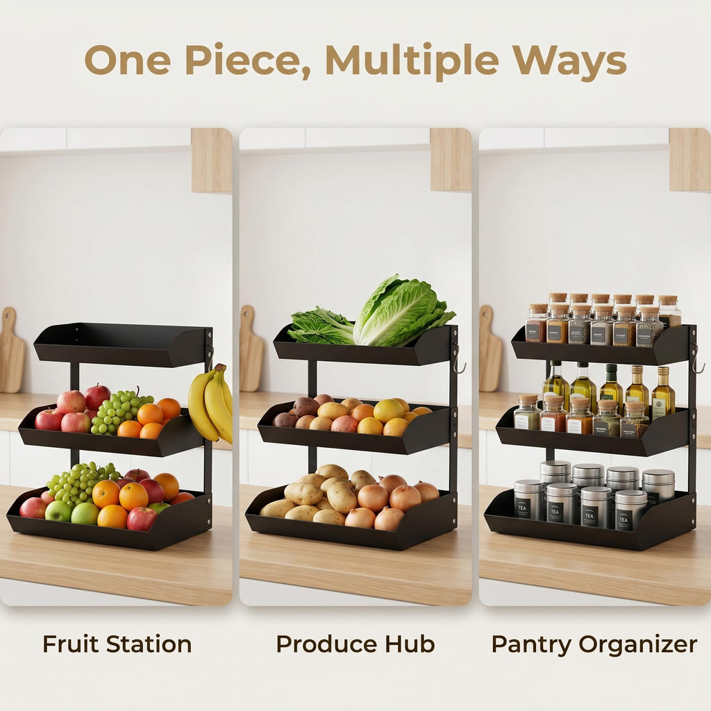 3-Tier Metal Fruit Basket with Banana Holder F554