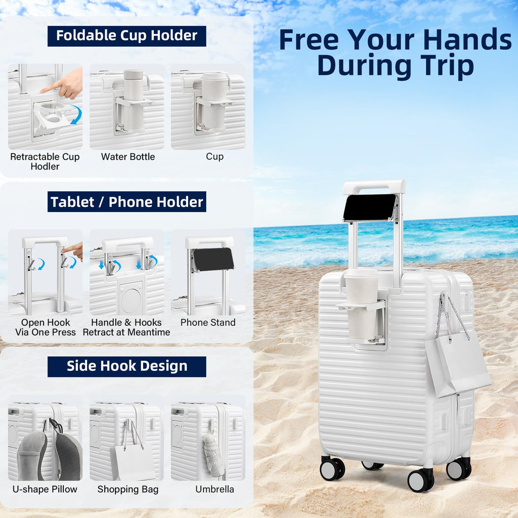 20 Inch White Hard Shell Carry on Luggage with Wheels K301624