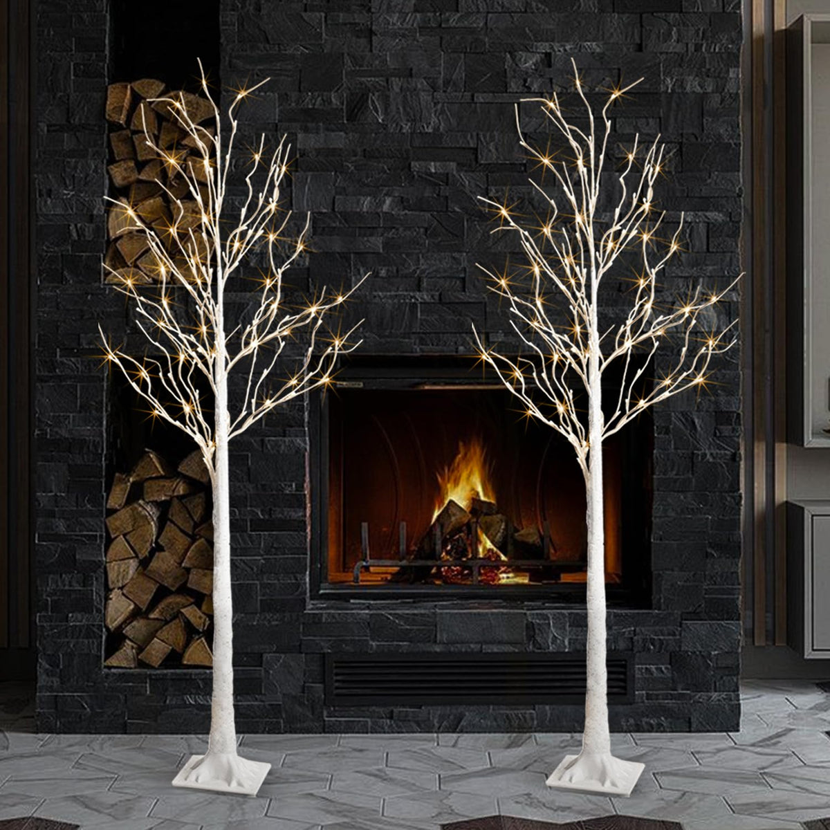 2 Pack 6 Feet Prelit White Artificial Christmas Trees C1391