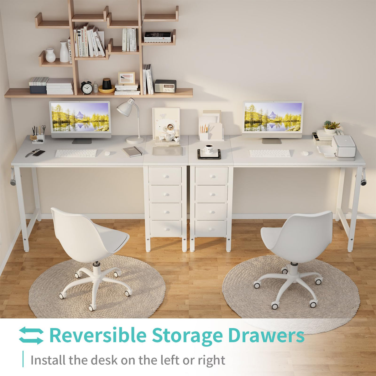 White 47 Inch Computer Desk with Drawers Q8278