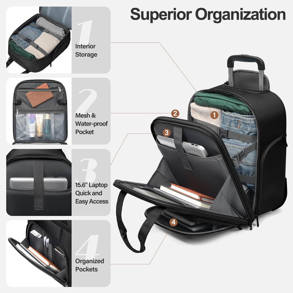 16-Inch Underseat Carry on Luggage with Wheels Black T3585
