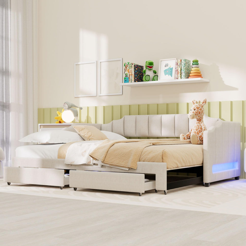 Twin XL to King Extendable Upholstered Daybed Frame with 2 Storage Drawers Y43329