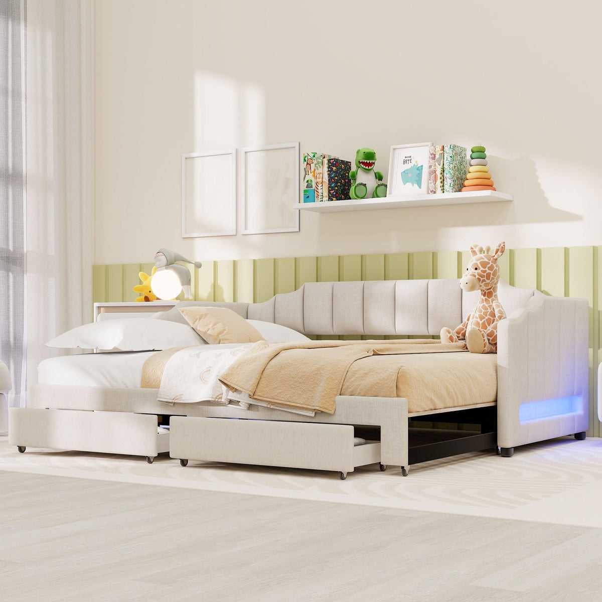 Twin XL to King Extendable Upholstered Daybed Frame with 2 Storage Drawers Y43329