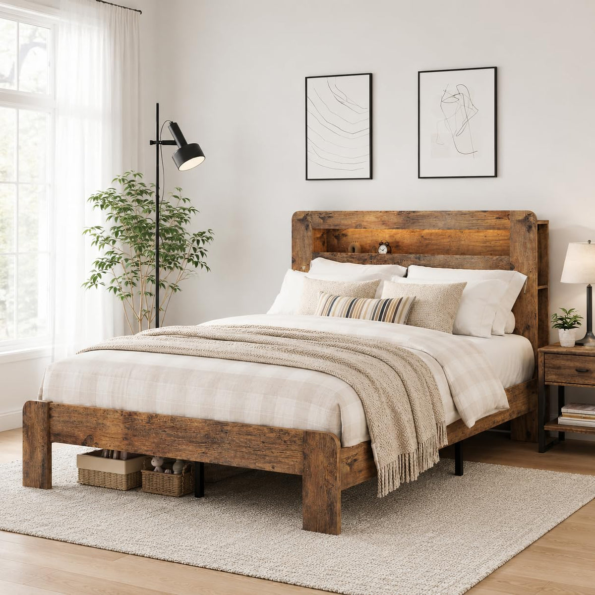 Queen Bed Frame with Wooden Headboard U274901