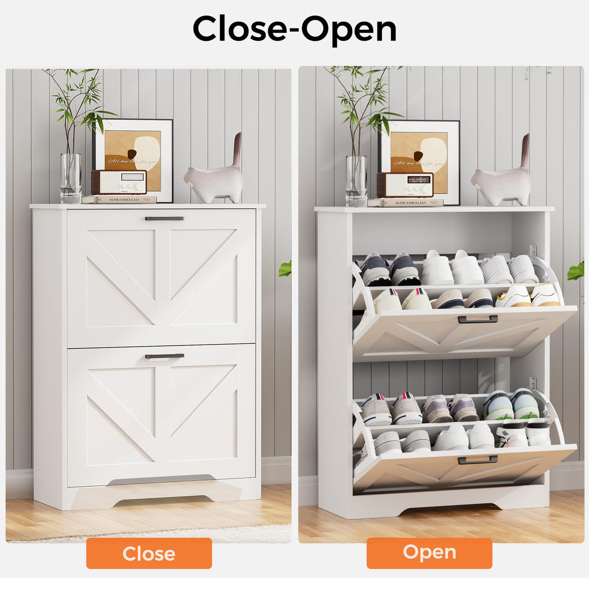 Farmhouse Shoe Cabinet with 2 Flip Drawers H55538