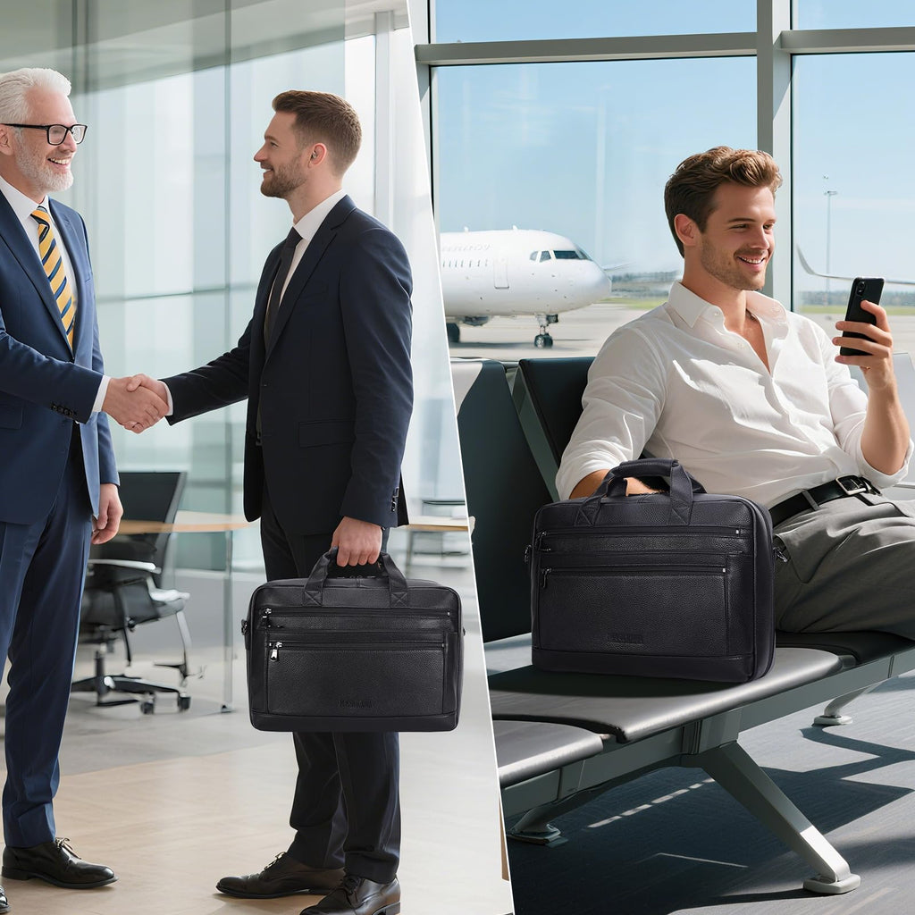 Black Leather 16 Inch Laptop Briefcase Bag G15496
