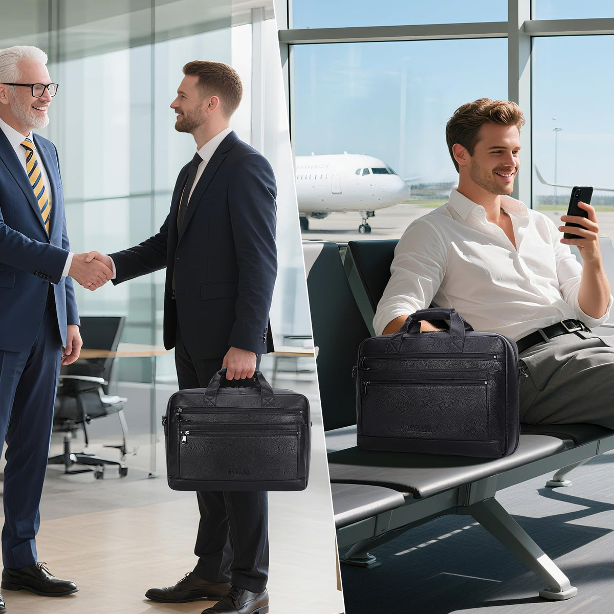 Black Leather 16 Inch Laptop Briefcase Bag G15496