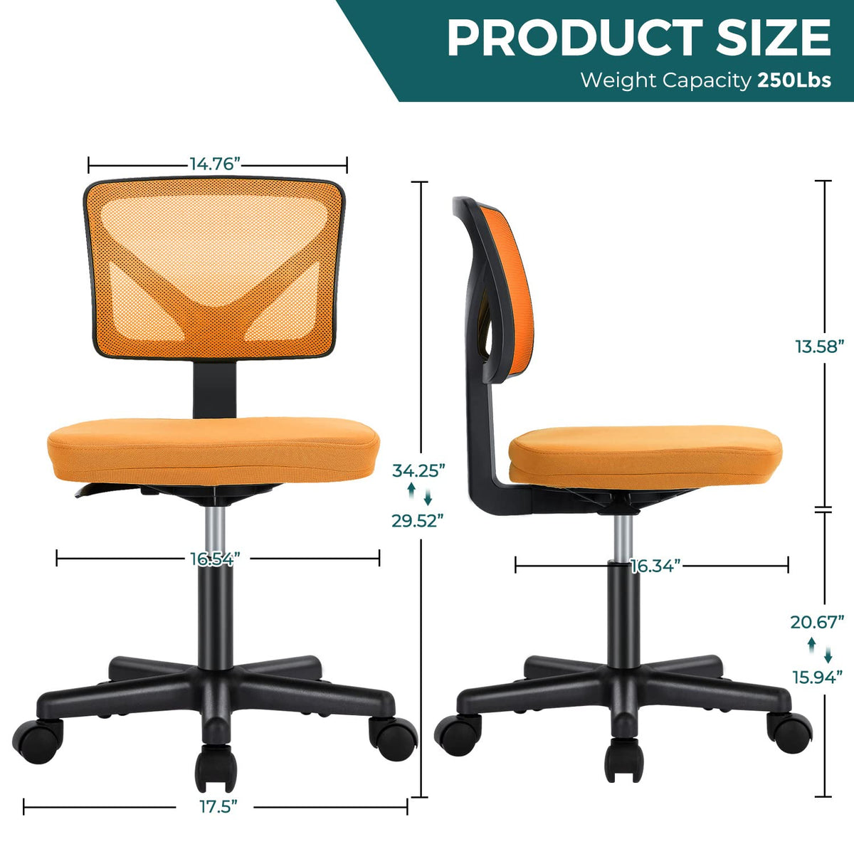Orange Mesh Ergonomic Adjustable Swivel Rolling Office Chair A50505