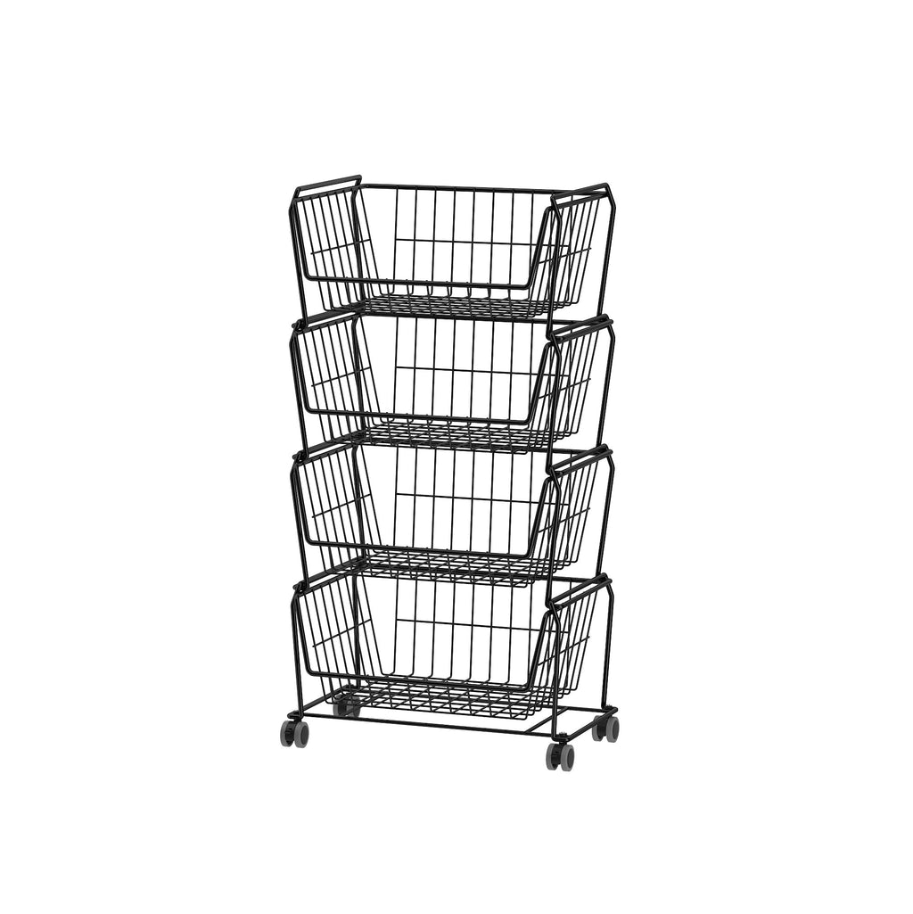 4-Tier Stackable Wire Storage Baskets with Wheels W985