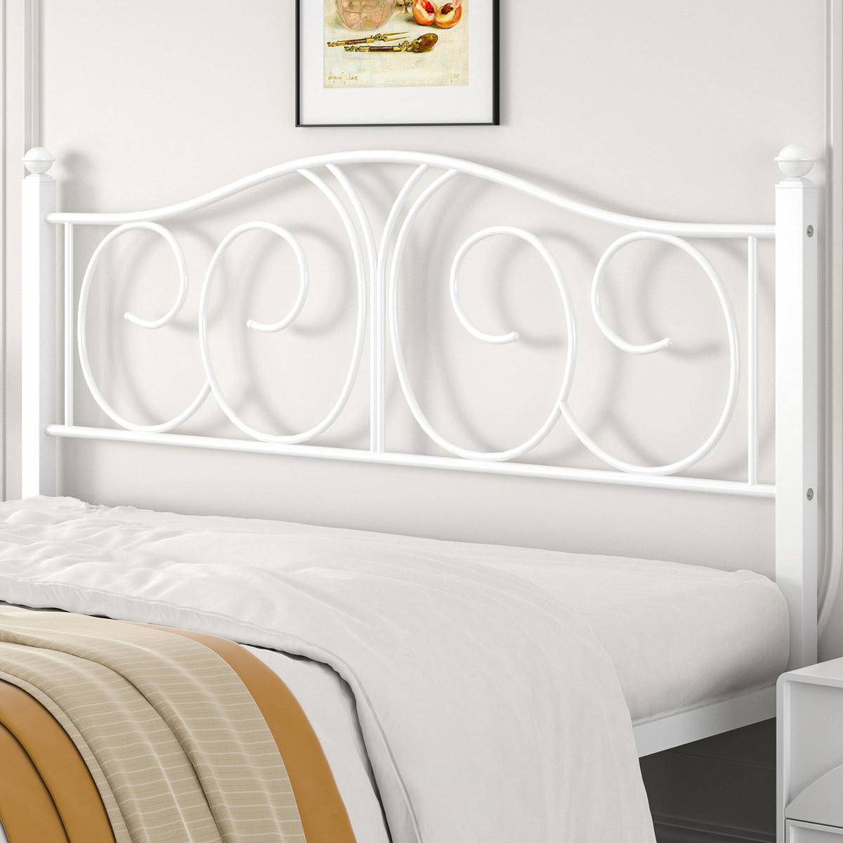 Full Size Pure White Metal Platform Bed Frame with Headboard and Footboard R6723