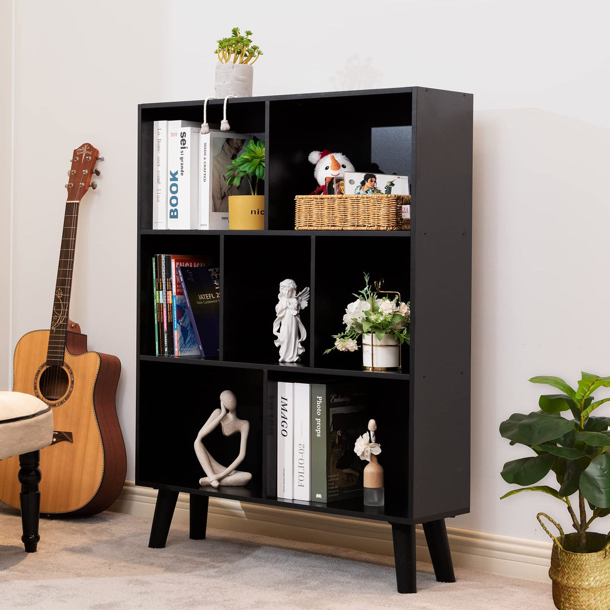 Black 3 Tier Wood Bookshelf P297
