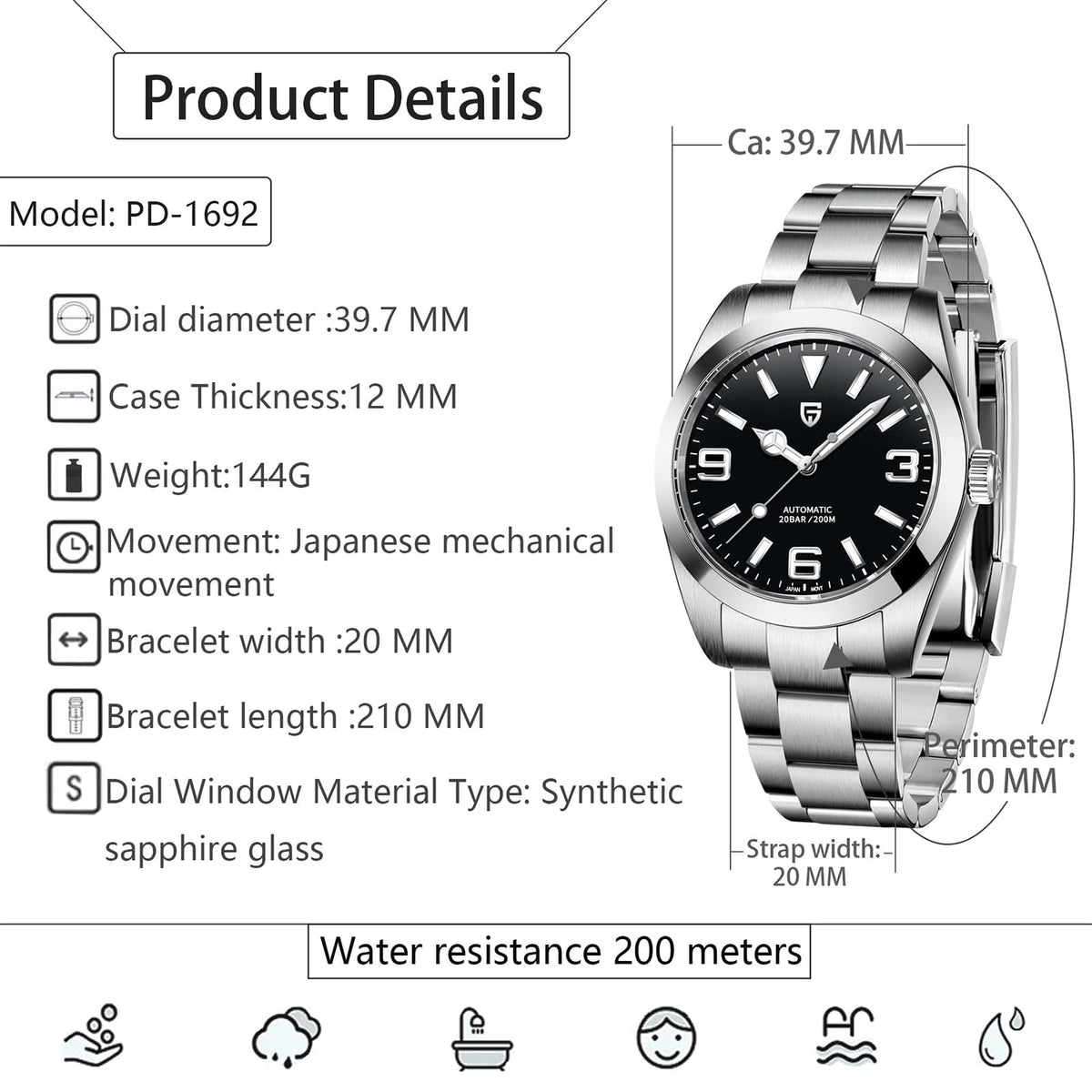Automatic Diver Watch Sapphire Glass Stainless Steel 40MM Waterproof Wrist Watch U5406