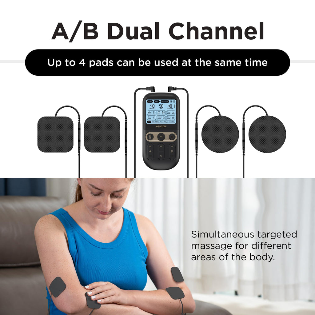 4 in 1 TENS Unit EMS Massage Muscle Stimulator Dual Channel Rechargeable U180256