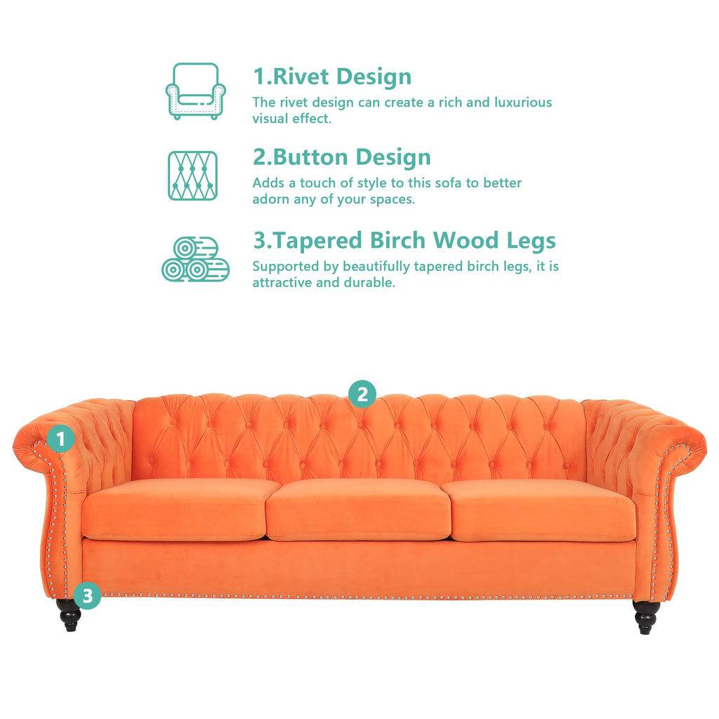 Orange Velvet Tufted Sofa Set U4015