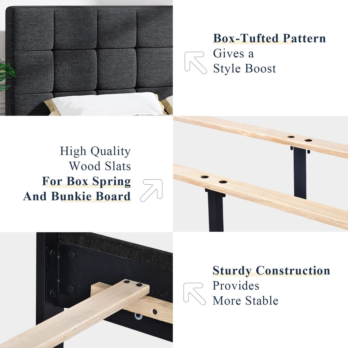 Queen Size Panel Bed Frame Dark Grey O881624