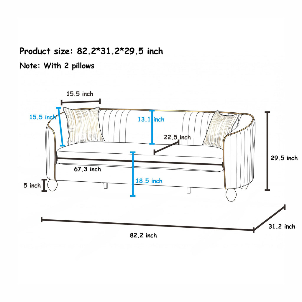 Velvet Modern Sofa Couch 3-Seater Deep Seat Sofa, Orange Y68590
