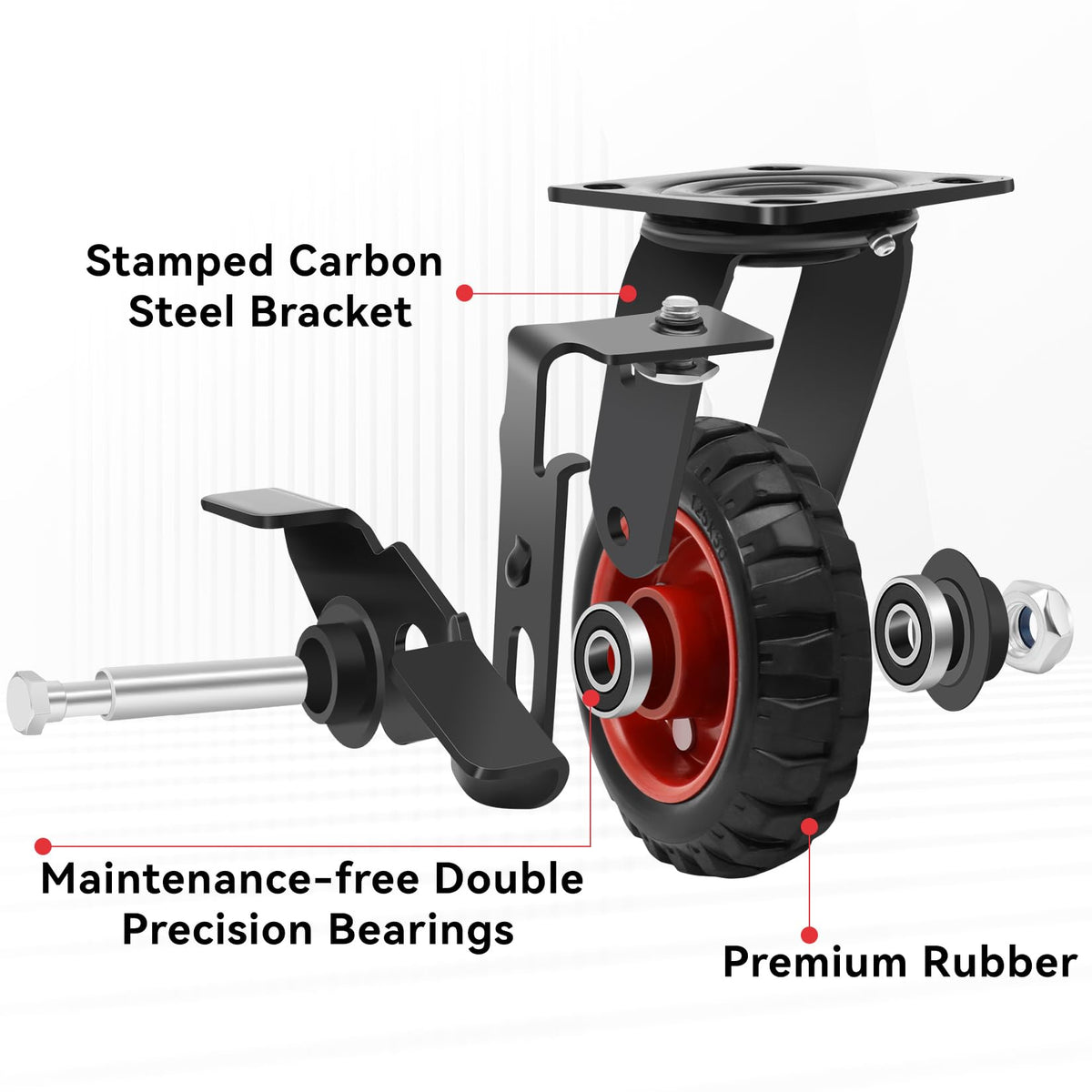 5 Inch Heavy Duty Solid Rubber Casters Set of 4 with Knobby Tread F235