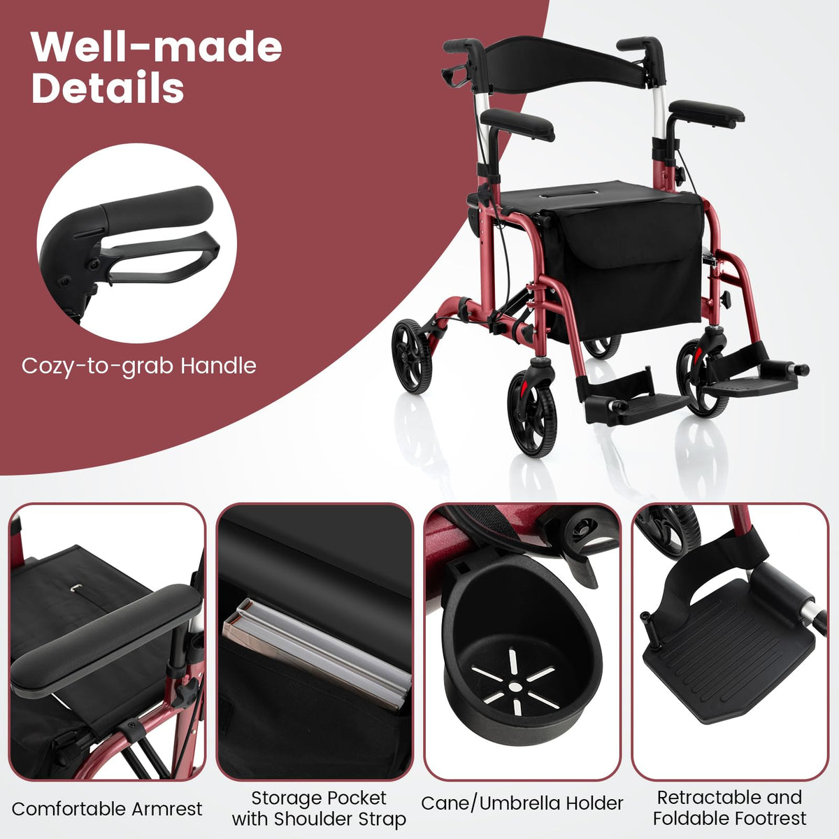 2 in 1 Folding Rollator Walker with Seat O9002