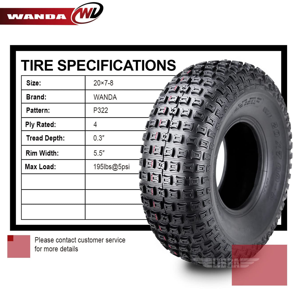 Set 2 ATV Tires 20x7-8 4PR V226
