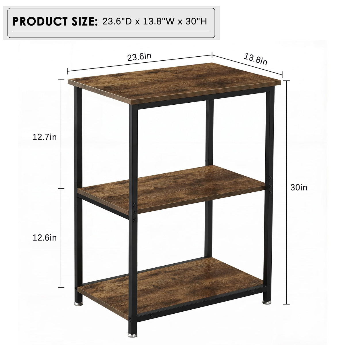 Tall End Side Table with 3-Tier Storage Shelf W957050