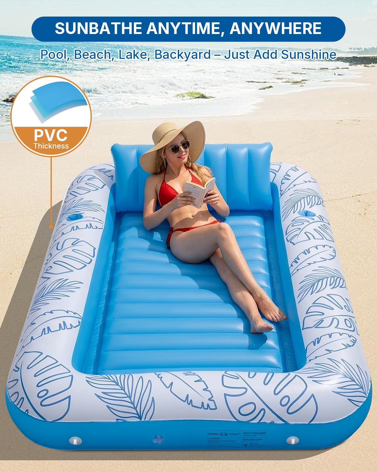 Inflatable Tanning Pool Float with Lights and Pillow O621562