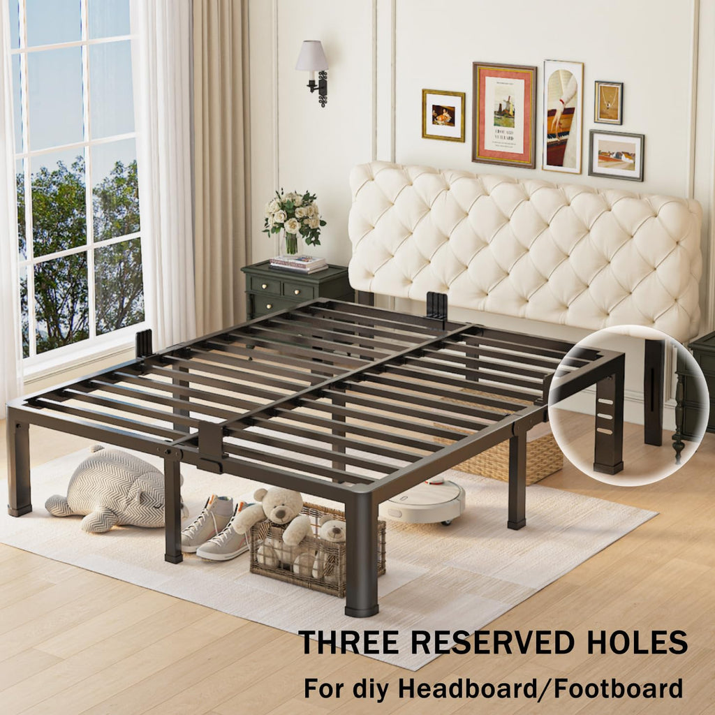 Queen Bed Frame with Headboard Hole and Steel Slats Support N8980