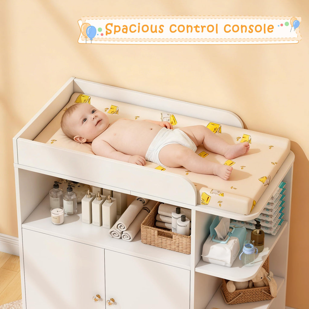 White Wood Changing Table Dresser with Cabinet R15263