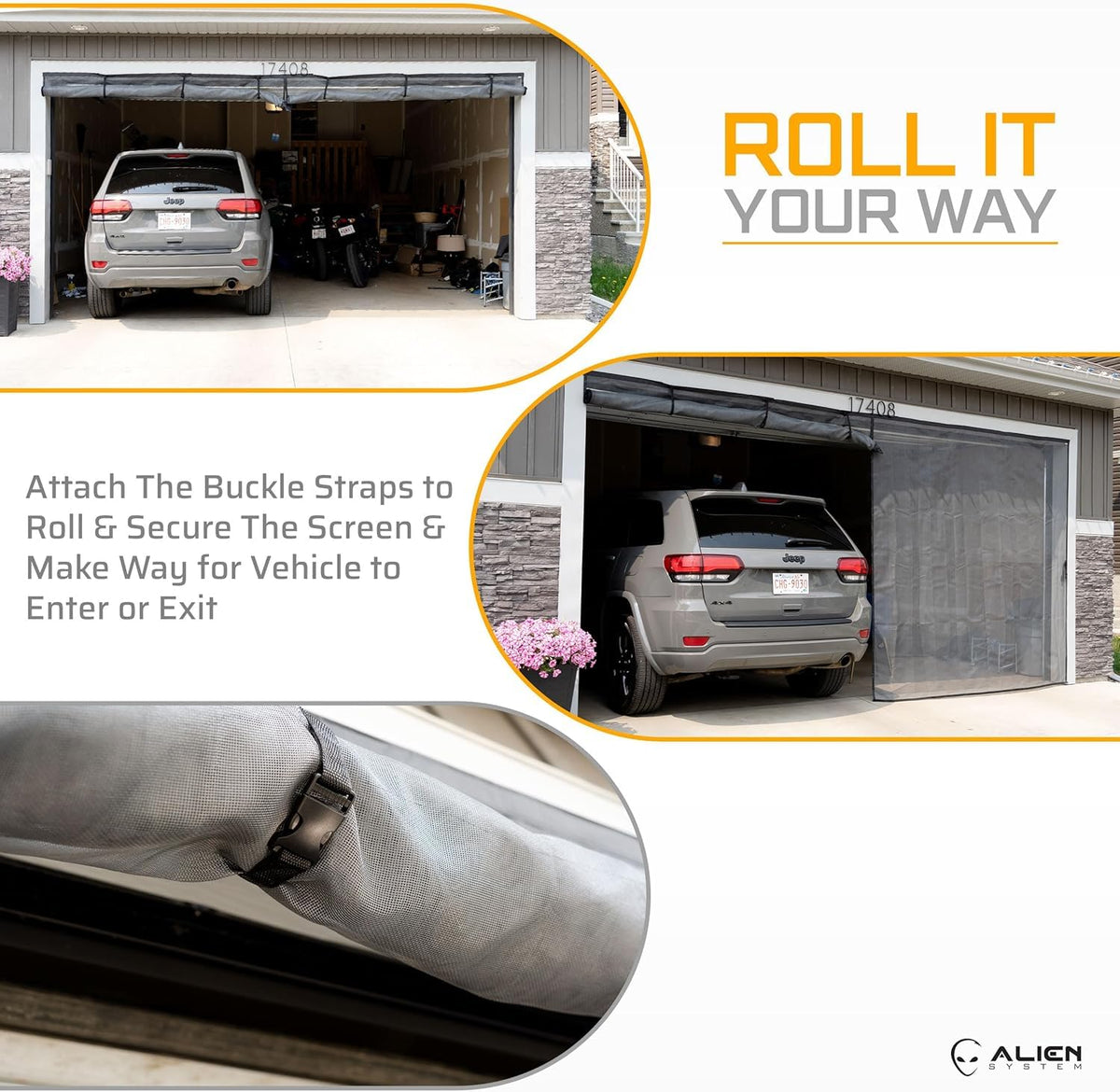 Magnetic Garage Door Screen 16x7 ft Fiberglass Mesh S29764