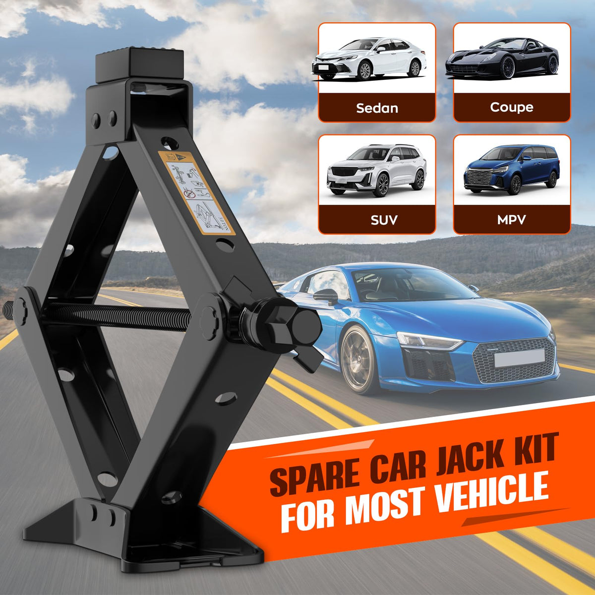3 Ton Portable Scissor Jack with Lug Wrench H1045