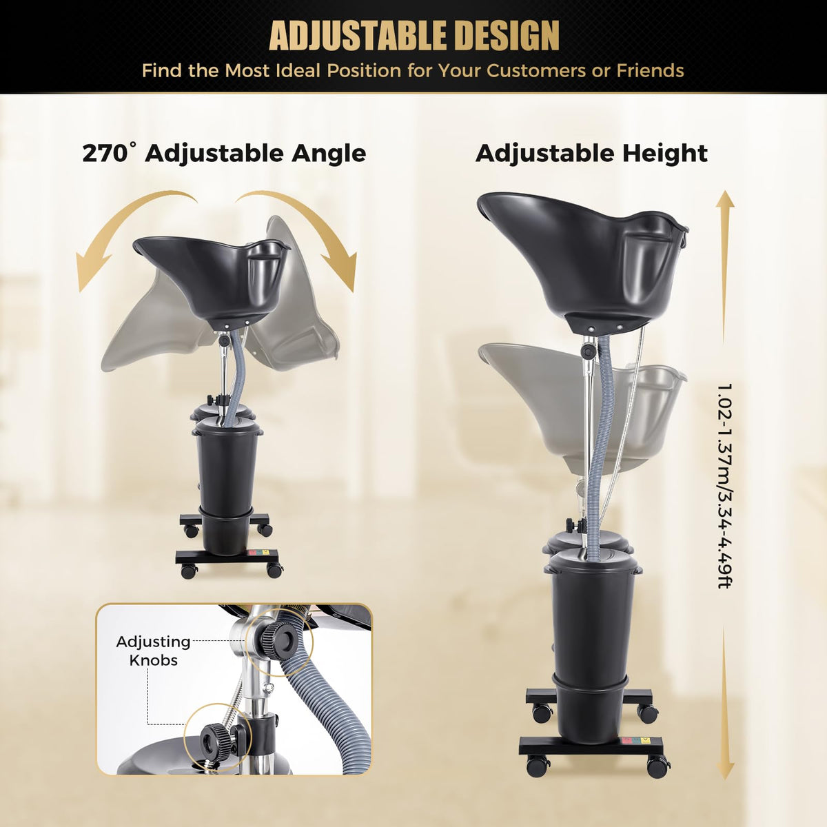 Portable Height and Angle Adjustable Shampoo Basin with 2 Water Buckets and 4 Wheels Q5115