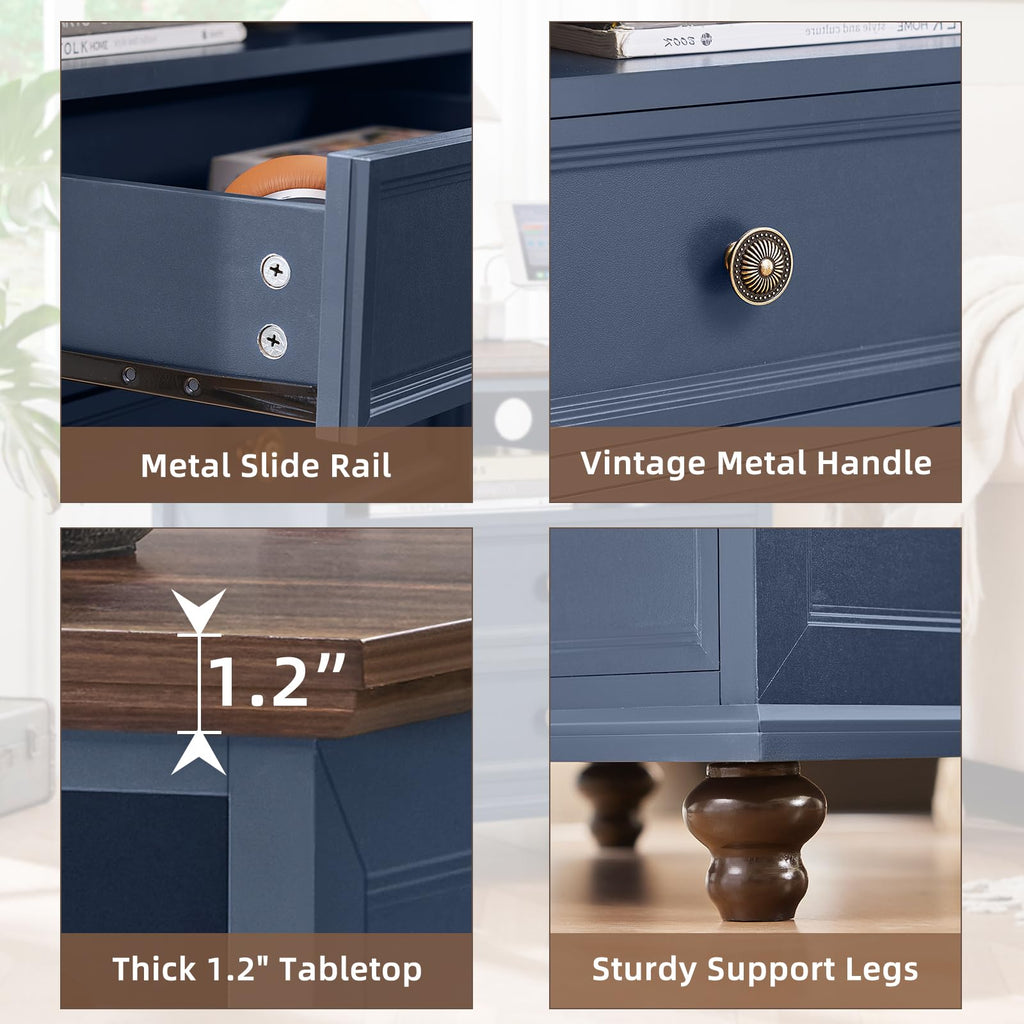 Blue 2 Drawer Nightstand Set of 2 with Charging Station Z567318