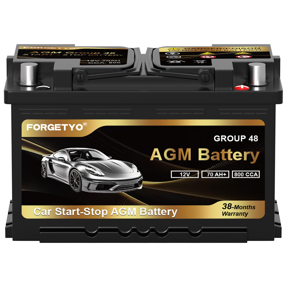 Group Size 48 AGM Car Battery, 12V 70 AH, 800 CCA B353275
