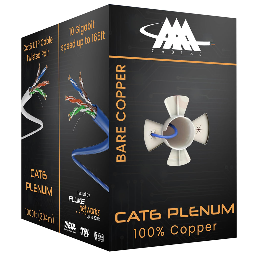 Cat6 Plenum Cable 1000Ft Bare Copper 23AWG Blue Y50506
