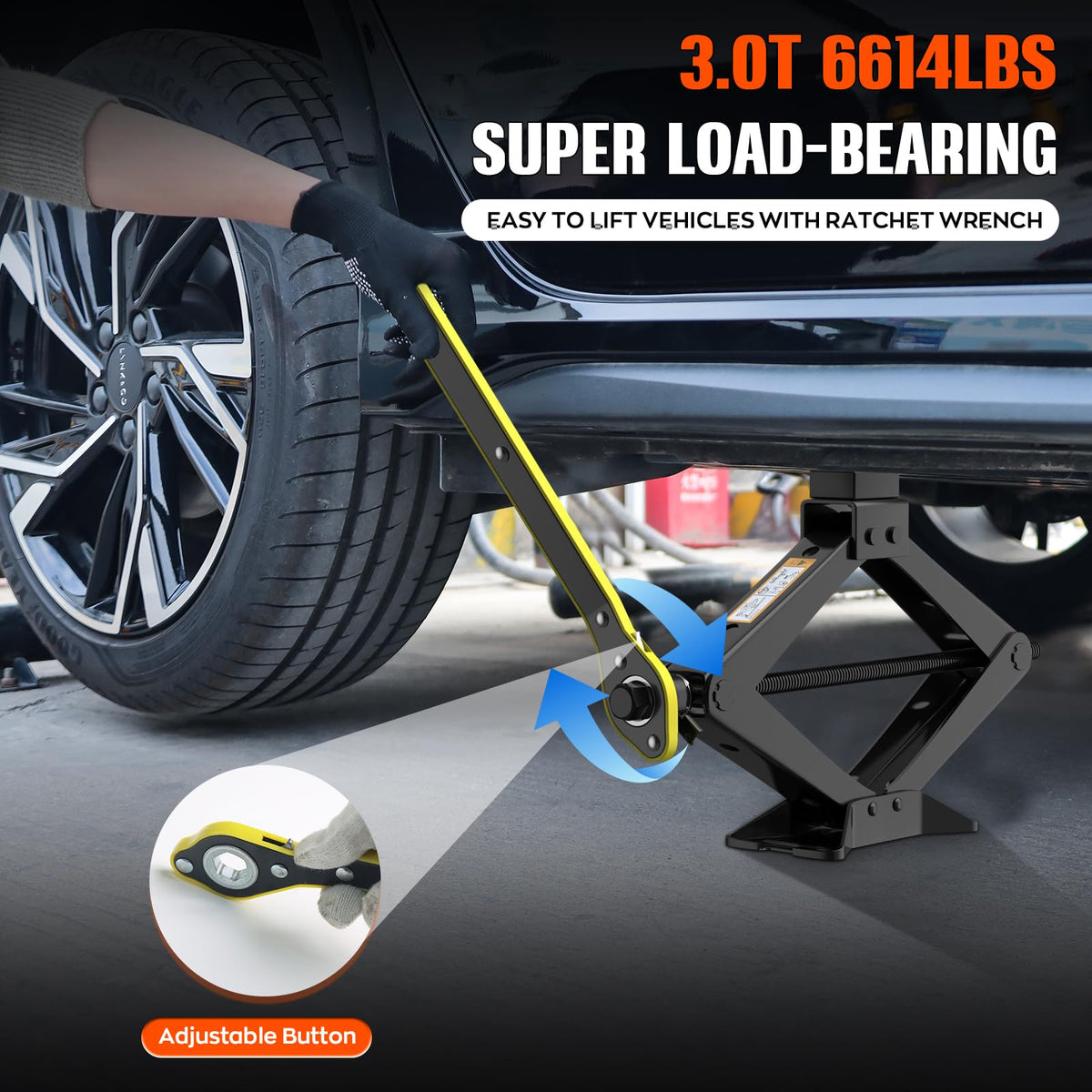 3 Ton Portable Scissor Jack with Lug Wrench H1045