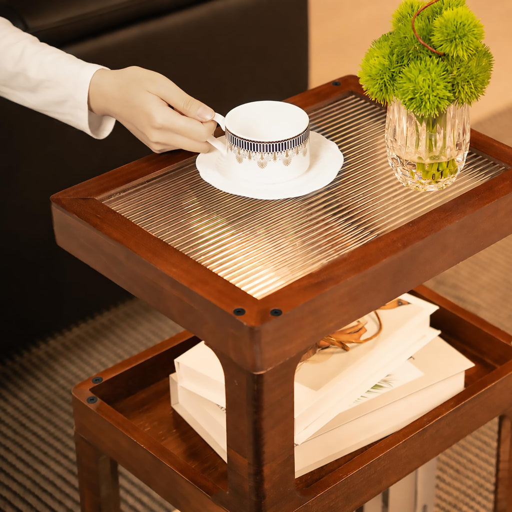 Solid Wood 3 Tier Brown Side Table D676435