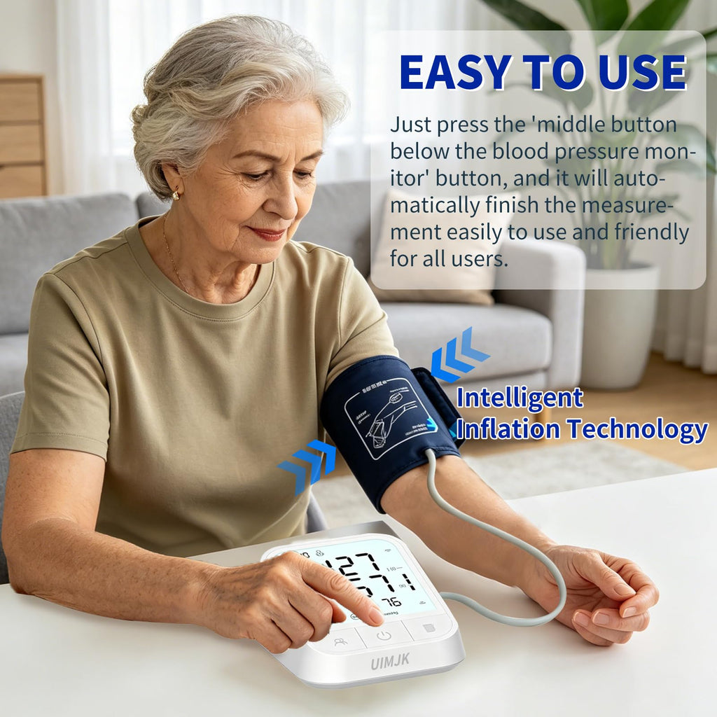 Upper Arm Blood Pressure Monitor, Automatic Digital with Voice Broadcast & Irregular Heartbeat Detection, Backlit LED Display, Adjustable Cuff 8.66-16.5'', 2x99 Memory & Guest Mode, AAA & Type-C I115977