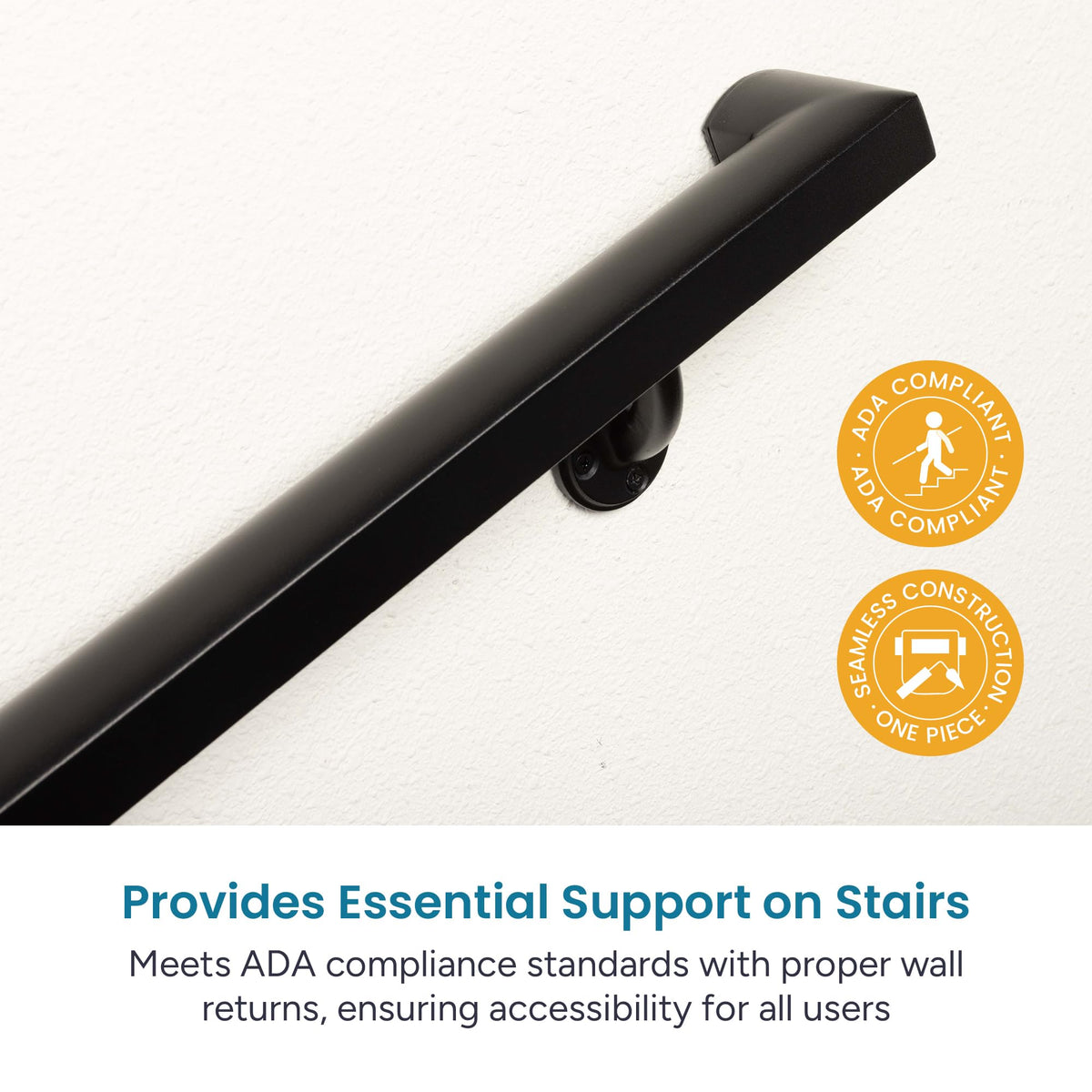Aluminum Handrail Kit with Wall Mount Brackets, Black Textured, 3' Length R664295