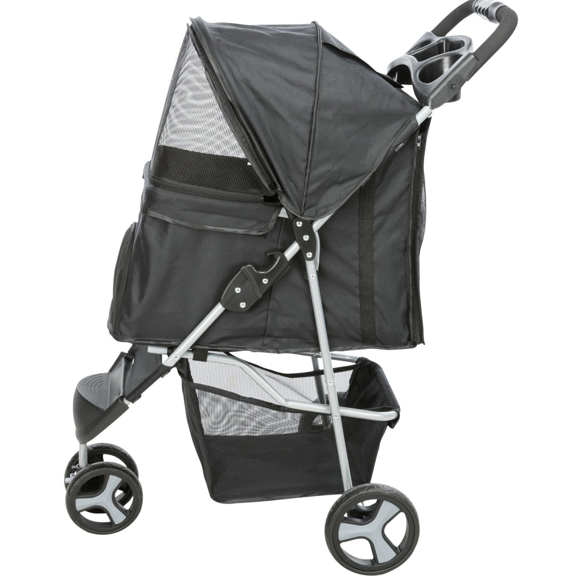 Foldable Pet Stroller with Weather Cover, Storage Basket, Cup Holder, Black N243426