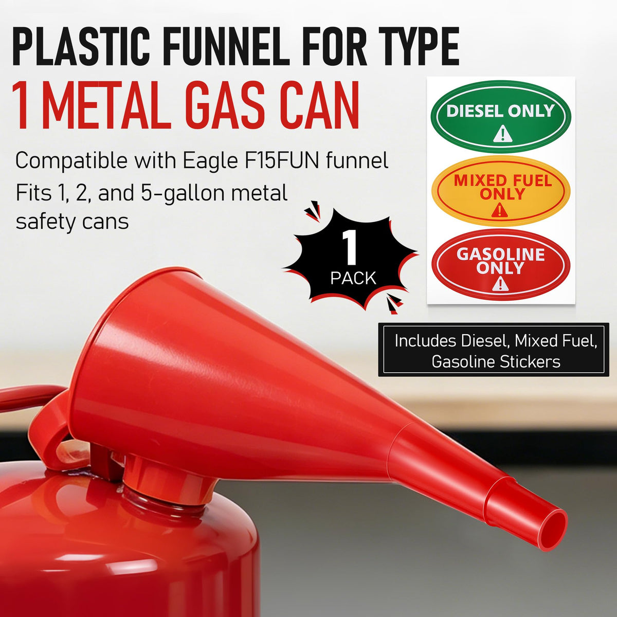 Plastic Gas Can Funnel Red 1 Pack I6503