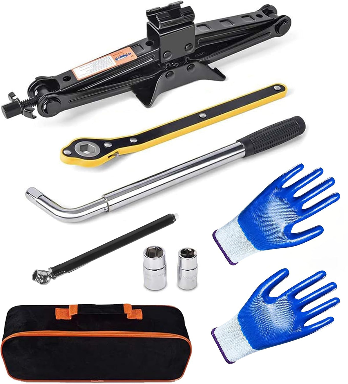 Portable 2 Ton Scissor Jack and Stand Kit with Lug Wrench D80900