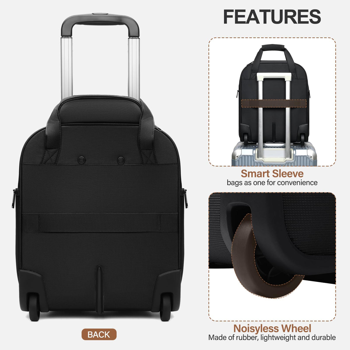 16-Inch Underseat Carry on Luggage with Wheels Black T3585