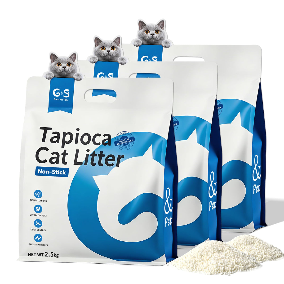 Tapioca Cat Litter Rapid Clumping 5.5lb × 3 Bags S811283