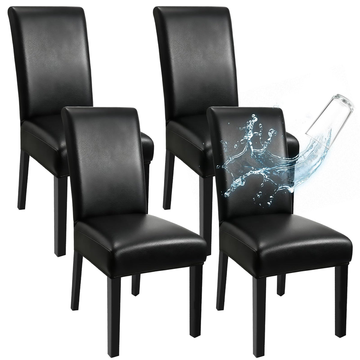 Black Set of 4 Stretch Waterproof Dining Chair Covers O40113