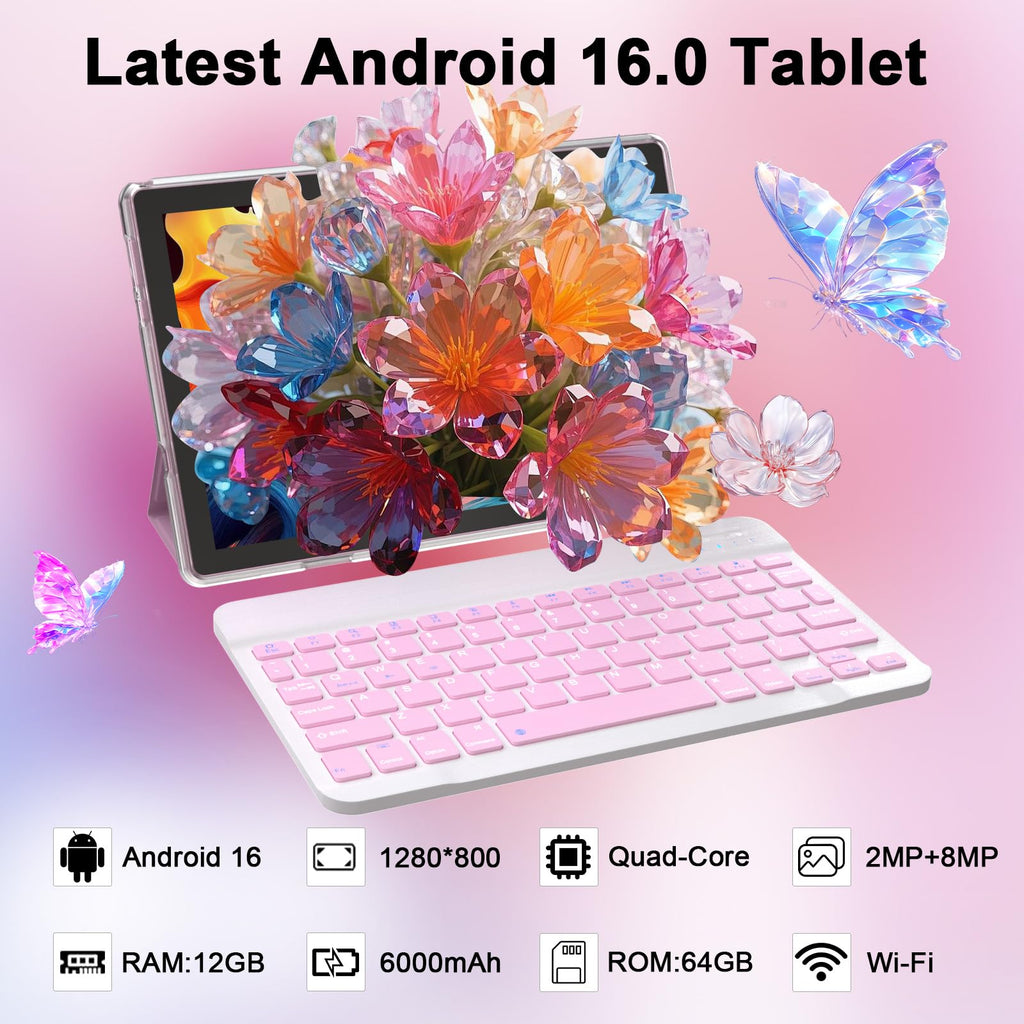 Android 16 10 Inch Tablet 12GB RAM 64GB ROM Pink D9895