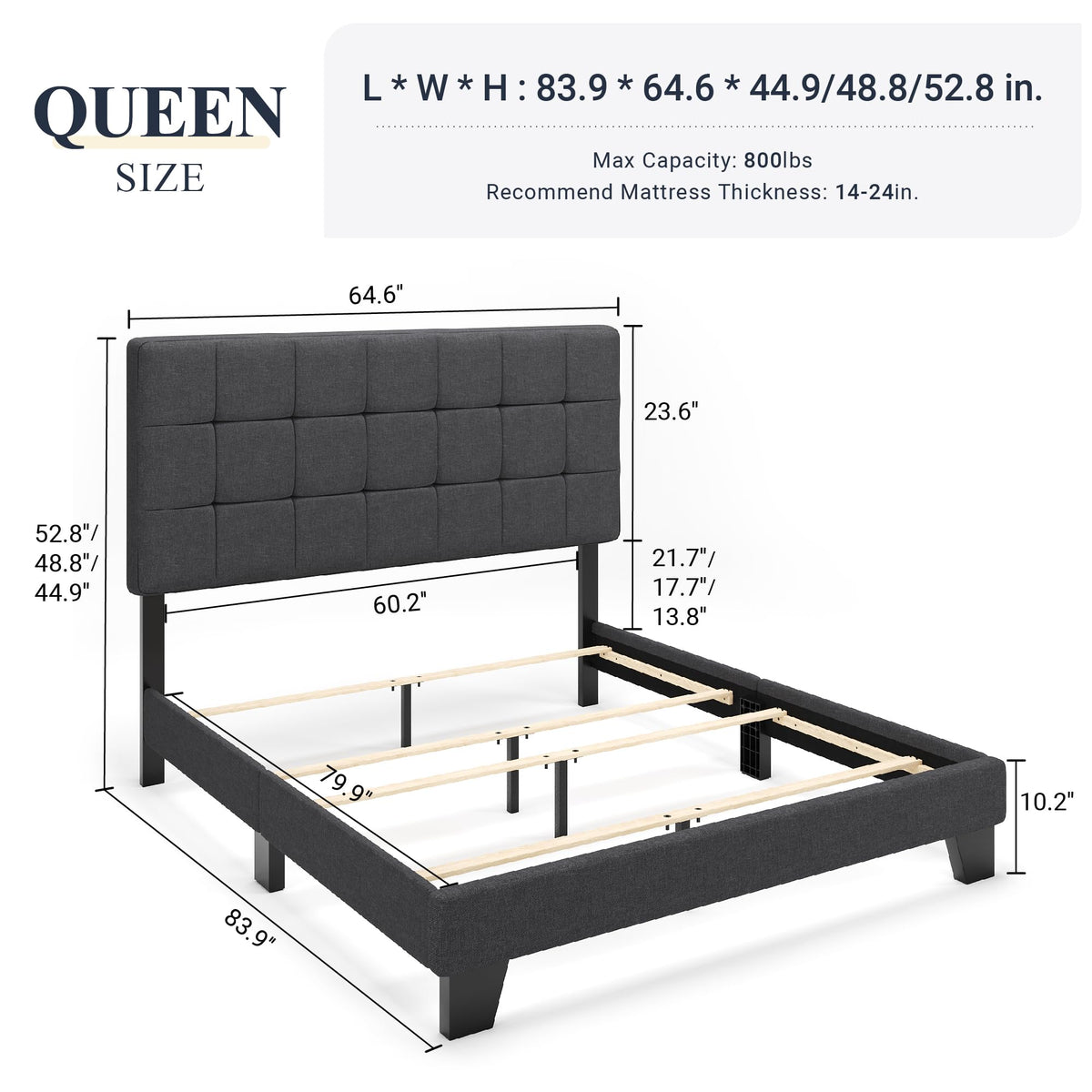 Queen Size Panel Bed Frame Dark Grey O881624