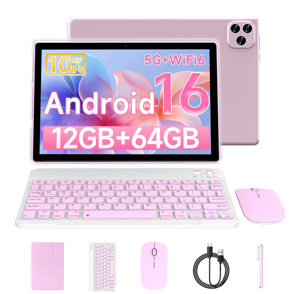 Android 16 10 Inch Tablet 12GB RAM 64GB ROM Pink D9895